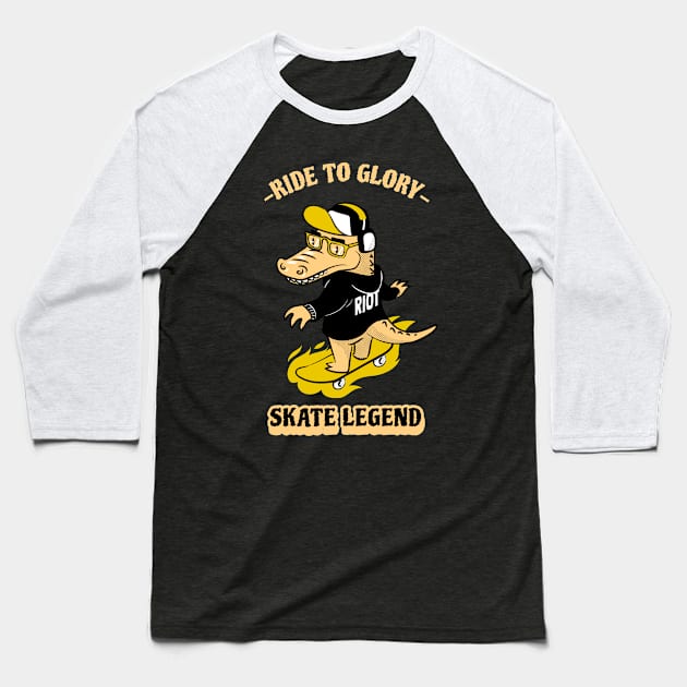 Ride to Glory Skate Legend Baseball T-Shirt by Mad Art